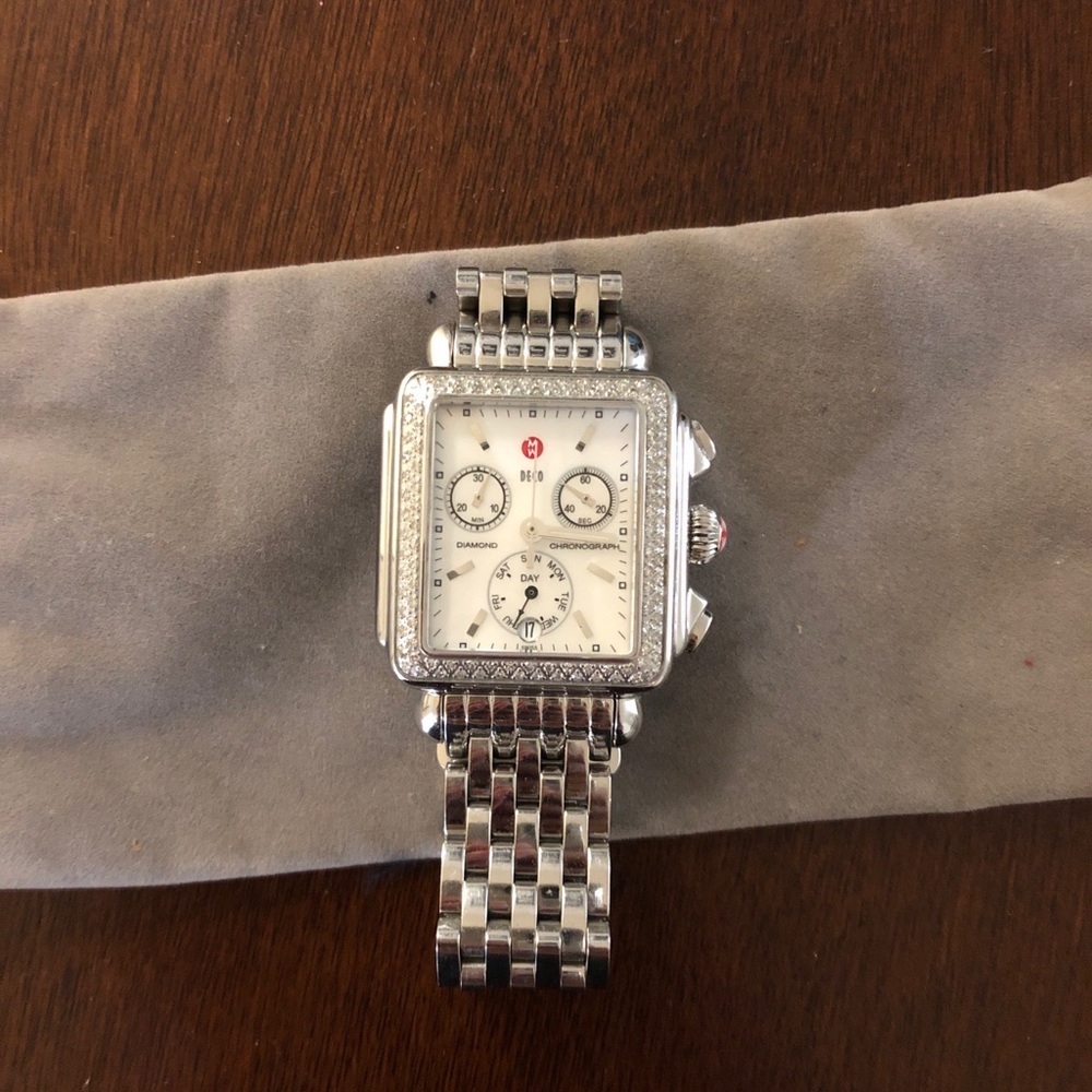 Michele Silver Stainless Steel Diamond-Accent Chronograph Watch